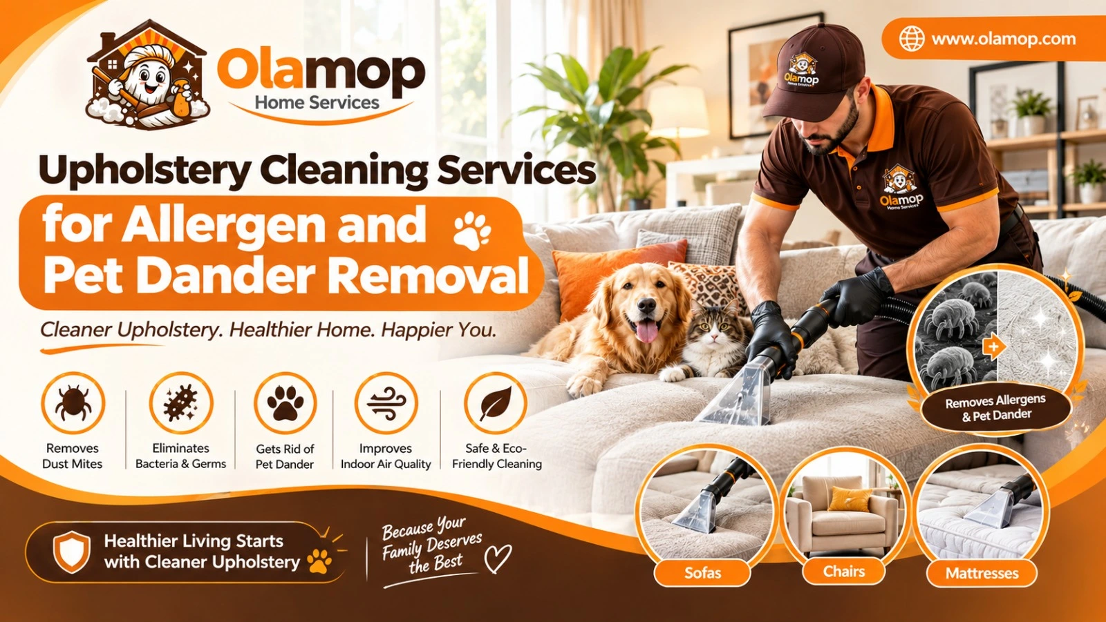 Upholstery Cleaning Services for Allergen and Pet Dander Removal